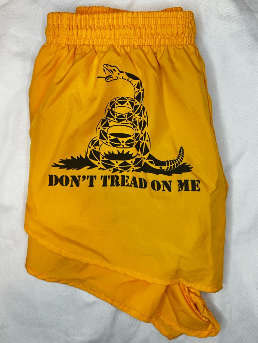 BOA Women’s Running Shorts Yellow Don’t Tread On Me Graphic Lined Athletic M